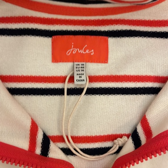 NWOT JOULES Navy Blue Orange Striped Quarter Zip Pullover Stand Up Collar Sz 14 - Picture 4 of 4